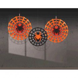 Pók Hálóban Legyező Függő Dekoráció Halloweenre - 3 db-os