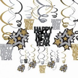 Happy New Year Szilveszteri Arany Ezüst Spirális Függő Dekoráció - 30 db-os