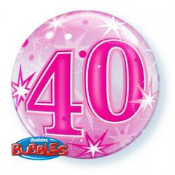 56 cm-es 40 Pink Starburst Sparkle Szülinapi Számos Bubbles Lufi