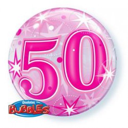 56 cm-es 50 Pink Starburst Sparkle Szülinapi Számos Bubbles Lufi