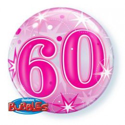 56 cm-es 60 Pink Starburst Sparkle Szülinapi Számos Bubbles Lufi