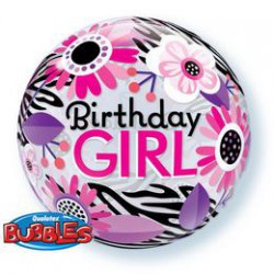 56 cm-es Birthday Girl Virágos Zebra Stripes Bubble Lufi