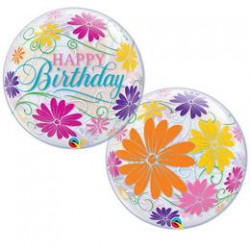56 cm-es Birthday Flowers & Filigree Szülinapi Bubble Lufi