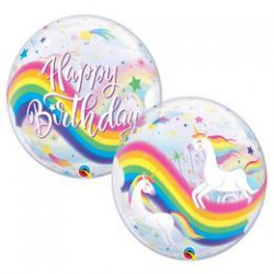 56 cm-es Birthday Rainbow Unicorn - Szívárvány Egyszarvú Szülinapi Bubble Lufi
