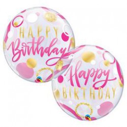 56 cm-es Birthday Pink & Gold Dots Szülinapi Bubble Lufi