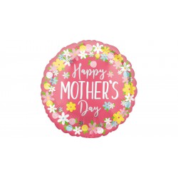 45 cm-es Happy Mother's Day feliratú virágos fólia lufi