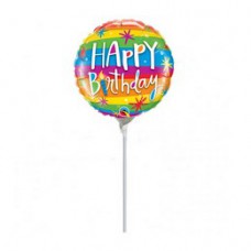 23 cm-es Szivárvány Mintás - Birthday Rainbow Stripes Szülinapi Fólia Lufi