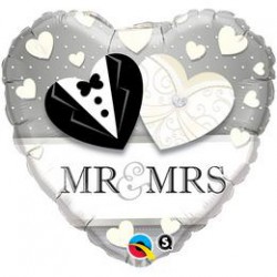 46 cm-es Mr. & Mrs. Wedding Esküvői Szív Fólia Lufi