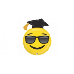 SuperShape - napszemüveges, ballagó kalapos Smiley fólia lufi