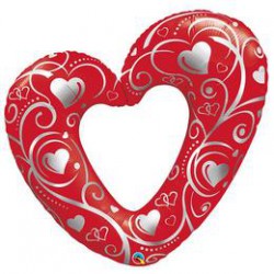 106 cm-es Hearts & Filigree Red Szerelmes Fólia Lufi