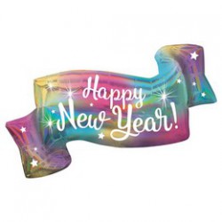 Irizáló Színes Happy New Year Banner Super Shape Szilveszteri Fólia Lufi
