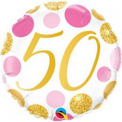 46 cm-es 50-es Pink & Gold Dots Szülinapi Számos Fólia Lufi