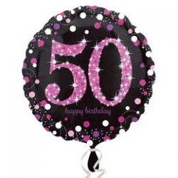 43 cm-es 50-es Happy Birthday Pink Celebration Prismatic Születésnapi Fólia Lufi