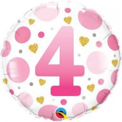 46 cm-es 4-es Számos Pöttyös Rózsaszín Age 4 Pink Dots Fólia Lufi