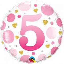 46 cm-es 5-ös Számos Pöttyös Rózsaszín Age 5 Pink Dots Fólia Lufi