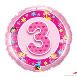 46 cm-es Rózsaszín - Age 3 Pink Fairies Szülinapi Számos Fólia Lufi