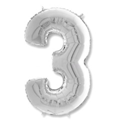 JuniorShape - ezüst színű 3-as szám fólia lufi