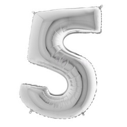 JuniorShape - ezüst színű 5-ös szám fólia lufi