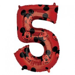 66 cm-es Mickey Egér - Mickey Mouse Mintás Number 5 Red Számos Fólia Lufi