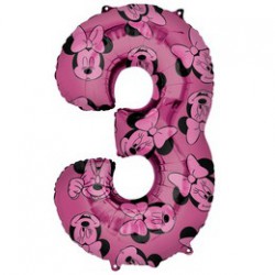 66 cm-es Minnie Egér - Minnie Mouse Mintás Number 3 Pink Számos Fólia Lufi