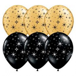 28 cm-es Sparkles & Swirls Black/Gold Szilveszteri Lufi