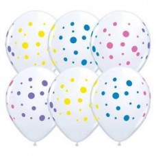 28 cm-es Színes Pöttyös Mintás - Colorful Dots White Kerek Lufi 1 db