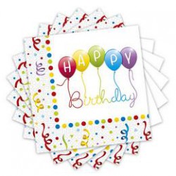 Happy Birthday Streamers - Szülinapi Parti Szalvéta - 33 cm x 33 cm, 20 db-os